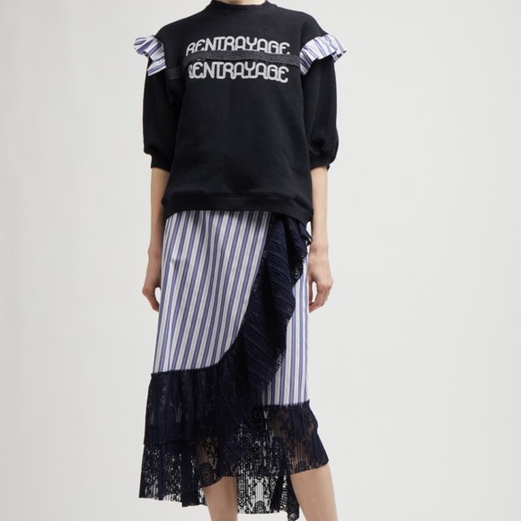 New Rentrayage Logo Graphic Ruffle Sweatshirt In Blue and Black - Picture 3 of 3